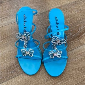 Turquoise Alisha Heel Shoe with Butterflies